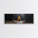 Lone Golden Tree, Forest Path Landscape, Moody Nature Wall Art, Framed Canvas Print, Minimalist Fall Decor, Entryway Accent Piece