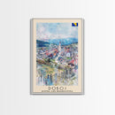 Doboj Bosnia and Herzegovina Countryside Framed Canvas Print, Watercolor Travel Poster, Bosnian Scenic Art, Cozy Home Decor, Rustic Wall Art, Living Room Decor