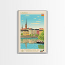 Örebro Sweden Travel Poster Framed Canvas Print, Midcentury Modern Art, Pop Art Wall Decor, Living Room Art, Home Decoration