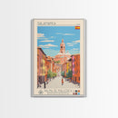 Salamanca Spain Travel Poster Framed Canvas Print, Midcentury Modern Art, Pop Art Wall Decor, Scenic Wall Art, Bedroom Decoration
