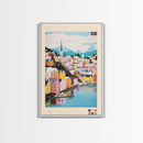 Skien Norway Travel Poster Framed Canvas Print, Midcentury Modern Art, Pop Art Wall Decor, Scenic Wall Art, Bedroom Art