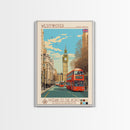 Westminster United Kingdom Travel Poster Framed Canvas Print, Midcentury Modern Art, Pop Art Wall Decor, Living Room Art, Home Decoration