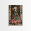 Halloween Pirate Skeleton with Pizza, Framed Canvas Print, Wall Art, Spooky Decor, Pirate Theme, Halloween Decoration, Living Room Art