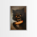Halloween Werewolf Snarling, Framed Canvas Print, Wall Art, Home Decor, Spooky Art Monster Decor, Halloween Decor, Fantasy Art, Holiday Gift