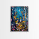 Mystical Cemetery with Glowing Flowers Framed Canvas Print, Wall Art, Halloween Graveyard Art, Enchanted Forest Decor, Spooky Artwork