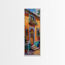 Spanish Inspired Acrylic Painting Framed and Printed on Canvas, Long and Narrow Vertical Art, Colorful Botanical Wall Art for Living Room