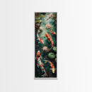 Mystic Forest Pond Koi Fish Boho Farmhouse Wall Art Framed Canvas Print Tall Art Japanese Style Art