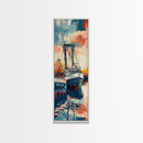 Majestic Fishing Boats Resting in a Vibrant Sunset Harbor - Skinny Art, Japanese Wall Decor, Framed Canvas Print, Ukiyo-e Style