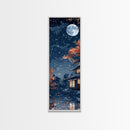 Starry Night, Traditional Japanese Home, Japanese Art, Skinny Art, Tall Art, Framed Canvas Print, Ukiyo-e Style