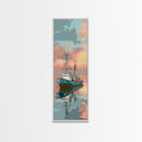 Fishing Boat, Calm Waters, Japanese Art, Skinny Art, Tall Art, Framed Canvas Print, Ukiyo-e Style