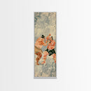 Sumo Wrestlers in Action Skinny Ukiyo-e Art Tall Framed Canvas Print with Japanese Cultural Heritage