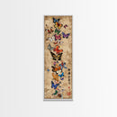 Butterflies In Spiral Formation On Light Brown Canvas Tall Art Skinny Art Framed Canvas Print Japanese Style Art Ukiyo-e Wood Block Print