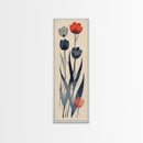 Minimalist Tulips In Red And Gray On Beige Background Framed Canvas Print Ukiyo-e Art Wood Block Print Japanese Style Skinny Art Tall Art