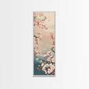 Cherry Blossom Branches Pale Background Japanese Style Tall Skinny Framed Canvas Print Wall Art