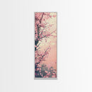 Beautiful Cherry Blossoms Blooming On Tree Branch Against Soft Pastel Background Captured Tall Framed Canvas Print Floral Home Decor