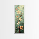 Japanese Style Art Featuring A Delicate Branch With Blooming Flowers, Skinny Art, Tall Art, Ukiyo-e Art, Framed Canvas Print, Wood Block Print