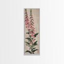 Skinny Art Tall Art Foxglove Flowers Wood Block Print Japanese Style Art Vertical Composition Framed Canvas Print