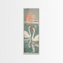 Graceful Swans With Peaceful Lake And Reflecting Sun Ukiyo-e Wood Block Skinny Tall Japanese Style Art Framed Canvas Print