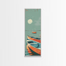 Moonlit Boats Drifting On Calm Waters In Japanese Style Ukiyo-e Art Framed Canvas Print Skinny Art Tall Art