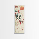 Two Pigeons On Branch With Red Leaves Skinny Art Wood Block Print Japanese Style Art Framed Canvas Print Tall Art Ukiyo-e Art