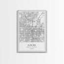Aurora Street Map, Colorado Map, City Map Print, Travel Lover Gift, Above Bed Art, Minimalist Art, Wall Art, Canvas Print, Canvas Wall Art