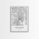 Grand Prairie Street Map, Texas Map, City Map Art, Minimalist Art, Wall Art, Canvas Print, Black And White, Travel Print, Anniversary Gift