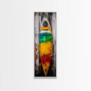 Vibrant Canoe Painting Canvas Print Coastal Landscape Art Nautical Decor Rustic Wall Art Living Room Art Tall Narrow Art