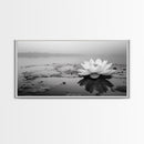 Lotus, Zen Wall Art, Minimalist Art, Coastal Landscape Art, Wabi Sabi Art, Panoramic Art, Moody Art, Framed Canvas Print