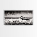 Pelican, coastal wall art, nautical painting, black and white art, seascape painting, ocean bird, Framed Canvas Print, beach decor