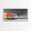 Bright Beach House Framed Canvas Print | Coastal Landscape Art | Nautical Wall Art | Coastal Decor | Extra Wide Art | Tropical Beach Art