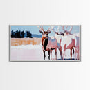 Elk in Snow, deer drinking water in forest painting, wildlife art, moody painting, rustic decor, landscape painting, canvas print