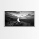 Bonfire on Beach, coastal decor, nautical painting, rustic art, beach sunset print, seascape painting, landscape painting, Framed Canvas Print