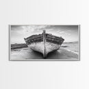 Beached Boat, Nautical Wall Art, Rustic Decor, Coastal Landscape Art, Extra Wide Art, Panoramic Painting, Canvas Print