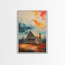 Cabin Painting, Autumn Landscape, Framed Canvas Print, rustic decor, mountain painting, landscape painting, smoky mountain art, extra wide art