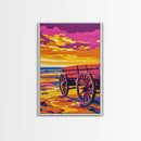 Western beach wagon, rustic decor, pink orange wall art, coastal cowgirl wall art, framed canvas print, above sofa art, boho art