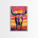 Bull Skull Art, Teal Wall Art, Rustic Wall Art, Framed Canvas Print, Moody Art, Boho Aesthetic, Extra Wide Art, Southwest Decor, Gift Idea