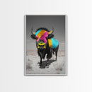 Colorful Bison Art, Southwest Wall Art, Rustic Decor, Boho Art, Buffalo Painting, Gift Idea, Canvas Print, Farmhouse Art
