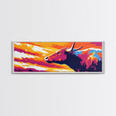 Sunset Bull, bull art, southwest wall art, pink orange wall art, extra wide art, rustic decor, Canvas Print