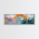 Horseshoe, rustic decor, teal wall art, wabi sabi art, farmhouse art, framed canvas print, abstract art, extra wide art, lucky charm