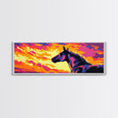 Wild horse, southwest wall art, pink orange wall art, geometric wall art, extra wide art, framed canvas print, panoramic painting, boho art