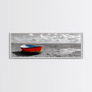 Stranded Boat, Coastal Landscape Art, Nautical Decor, Rustic Wall Art, Extra Wide Art, Panoramic Art, Framed Canvas Print, Gift Idea