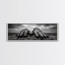 Leather Work Gloves, rustic wall art, moody art, wabi sabi art, extra wide art, panoramic art, farmhouse art, framed canvas print, cowboy art