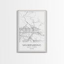 San Bernardino Street Map, California Map, City Map Print, Minimalist Art, Wall Art, Canvas Print, Unique Wall Décor, Friends Gift,