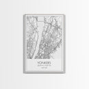 Yonkers Street Map, New York Map, City Map Print, Minimalist Art, Wall Art, Canvas Print, Travel Wall Art, Map Gift, Dorm Room Decor