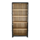 Mid-century Modern Style 74.5'' Tall Display Cabinet with Glass Doors for Collectibles in Black MDF