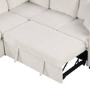 Beige Chenille Sectional Sofa Convertible Pull-out Bed with Storage Ottoman & USB Ports, 109.1'