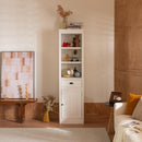 Retro Style 75'' Tall Display Shelf with Cabinet for Hallways Living Room Kitchen - White