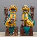 Lovecup UNIQUE YELOW/ TURQUOISE FOO DOG-PAIR L192