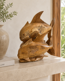 Twin Current Hand-Carved Teak Permit Sculpture