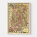 Vintage Map of Indiana 1909